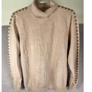 Joseph A Women's Mock Neck Sweater Taupe Grommet Trim Pullover XXL Plus Chic NWT